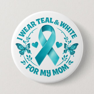 Ik draag turquoise & wit voor mijn moeder baarmoed ronde button 7,6 cm