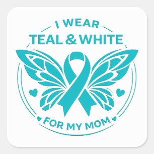 Ik Draag Turquoise & Wit voor Mijn Moeder Knop Vierkante Sticker