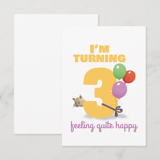 Ik draai 3 Gelukkige Verjaardagskaart RSVP Kaartje (Voorkant / Achterkant)