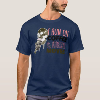 Ik draai op koffie en horrorfilms jongen t-shirt