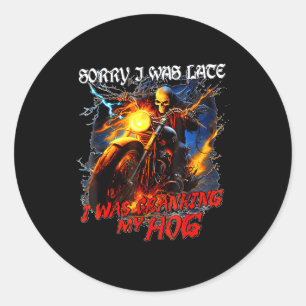 Ik draaide mijn varken grappig skelet motorrijder ronde sticker
