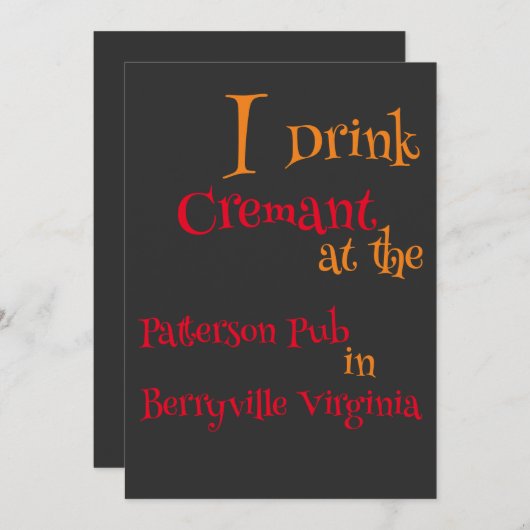 Ik drink Cremant in de Patterson Pub  Kaart (Voorkant / Achterkant)