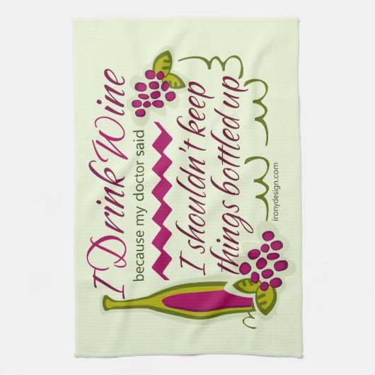 Ik Drink de citaat van de grappige wijn Theedoek (Verticaal)