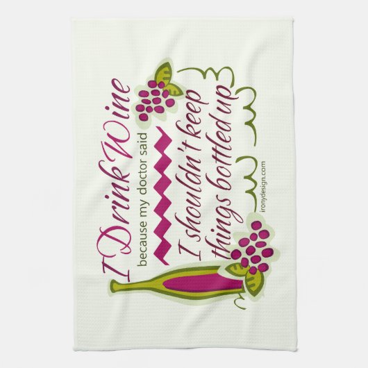 Ik Drink de Wijn Funny Quote Design Hand Towel Theedoek (Verticaal)