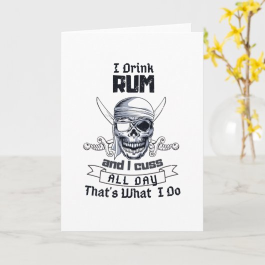Ik Drink Rum Pirate Skull Funny Costume Kaart (Gele Bloem)
