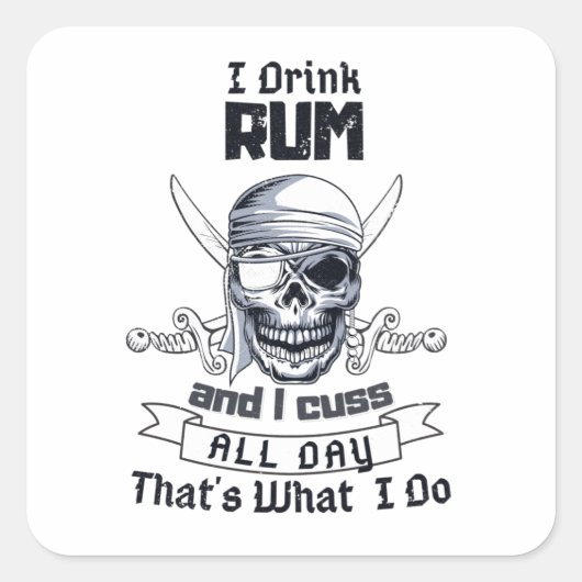 Ik Drink Rum Pirate Skull Funny Costume Vierkante Sticker (Voorkant)