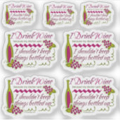 Ik Drink Wine Funny Quote Set Contour Cut Sticker (Voorkant)