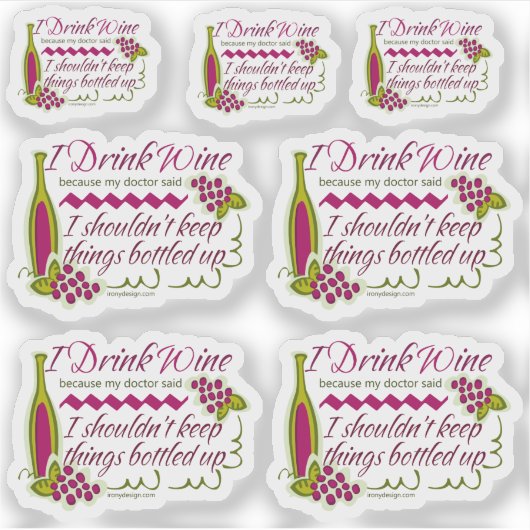 Ik Drink Wine Funny Quote Set Contour Cut Sticker (Voorkant)