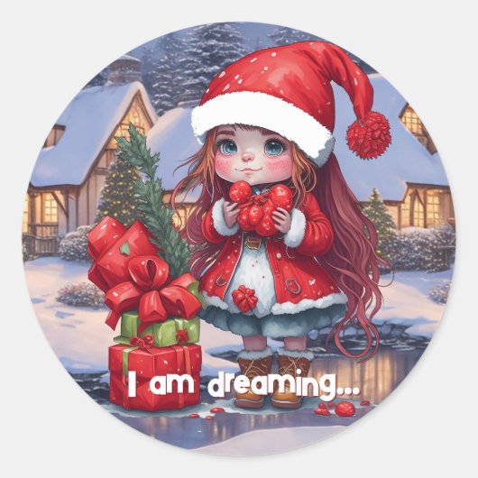 Ik droom. Christmas Ronde Sticker (Voorkant)
