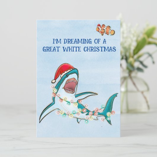 Ik droom van een geweldige witte kersthaai feestdagenkaart (Staand voorkant)