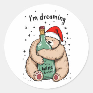 Ik droom van een wijn Kerstmis Ronde Sticker