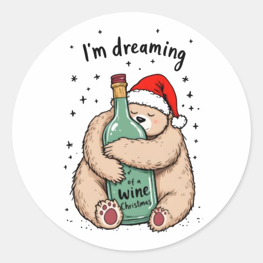 Ik droom van een wijn Kerstmis Ronde Sticker (Voorkant)