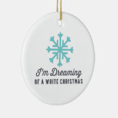 Ik droom van een witte kerst | Blauw Keramisch Ornament (Rechts)