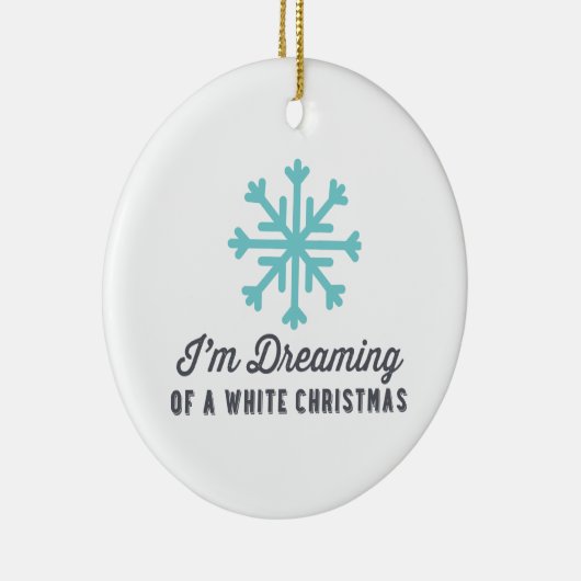 Ik droom van een witte kerst | Blauw Keramisch Ornament (Rechts)