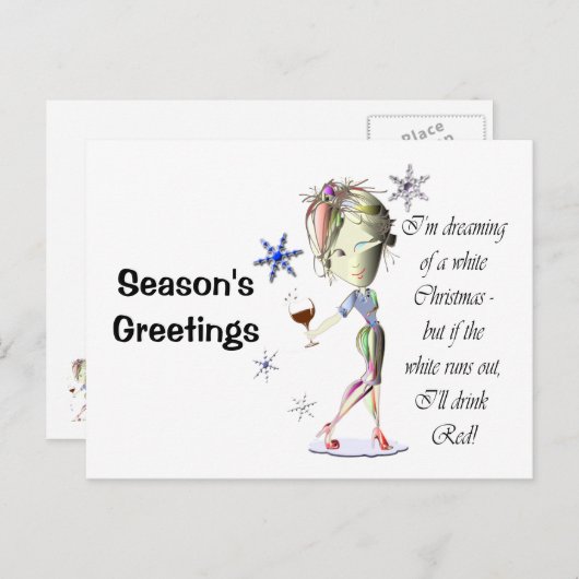 Ik droom van een witte kerst, grappige cadeaus feestdagenkaart (Voorkant / Achterkant)