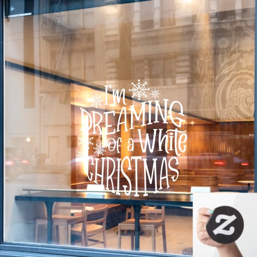Ik droom van een witte kerstsnowflake raamsticker (Cafe Raam)