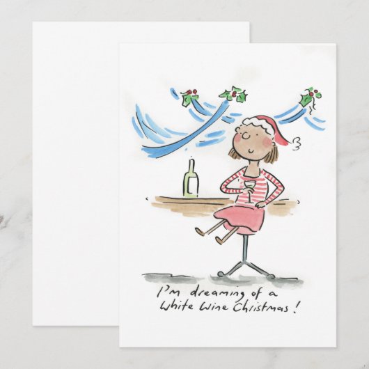 Ik droom van een witte wijn kerst kaart (Voorkant / Achterkant)