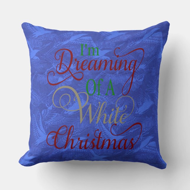 Ik droom van White Kerstmis China Blue Pillow Kussen (Voorkant)