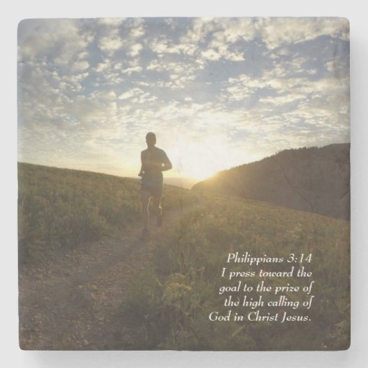 Ik druk naar de Goal Philippians 3:14 Manuscript Stenen Onderzetter (Voorkant)