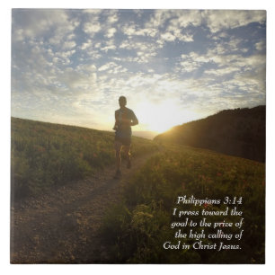 Ik druk naar de Goal Philippians 3:14 Manuscript Tegeltje