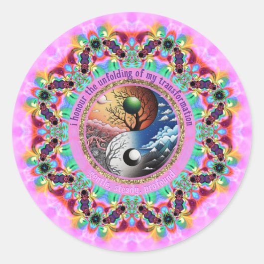 Ik eervolle mijn transformatie Zelfliefde Affirmat Ronde Sticker (Voorkant)