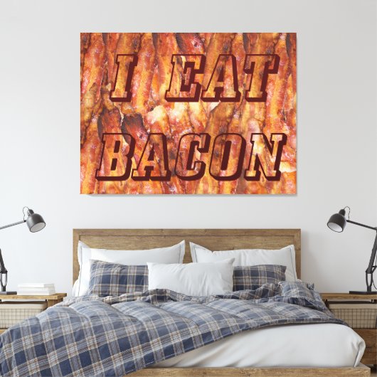 Ik eet Bacon-tekst met achtergrond Canvas Afdruk (Insitu (Slaapkamer))