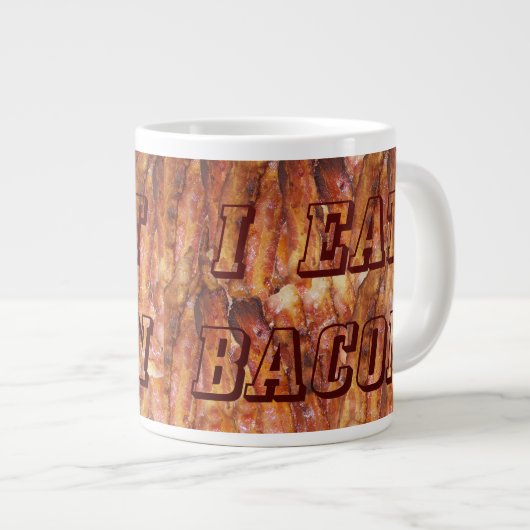 Ik eet Bacon-tekst met achtergrond Grote Koffiekop (Voorkant rechts)