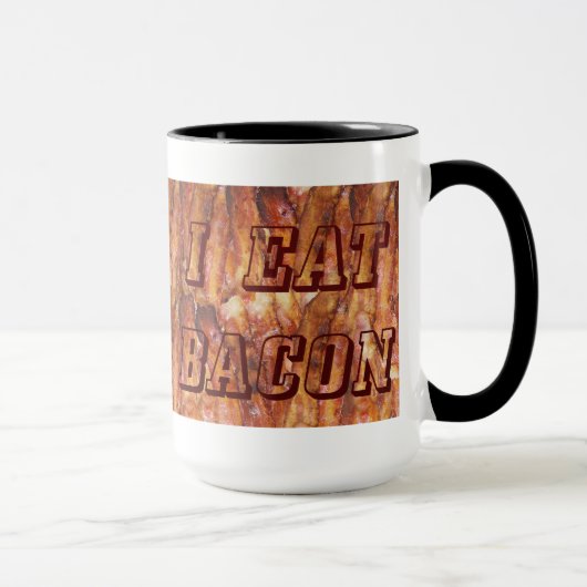 Ik eet Bacon-tekst met achtergrond Mok (Rechts)