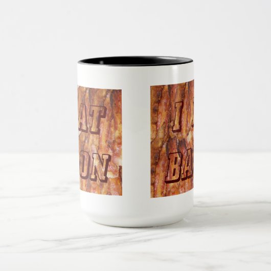 Ik eet Bacon-tekst met achtergrond Mok (Midden)