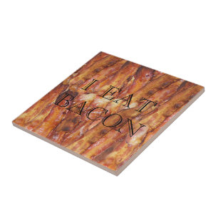 Ik eet Bacon-tekst met achtergrond Tegeltje