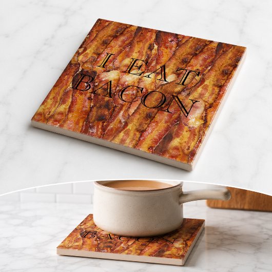 Ik eet bacon-tekst met achtergrond tegeltje