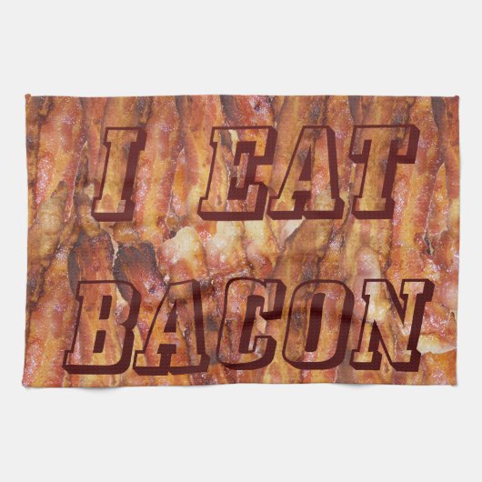 Ik eet Bacon-tekst met achtergrond Theedoek (Horizontaal)