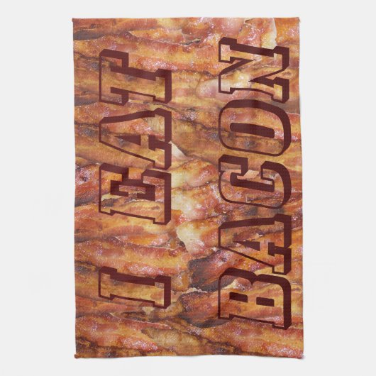 Ik eet Bacon-tekst met achtergrond Theedoek (Verticaal)