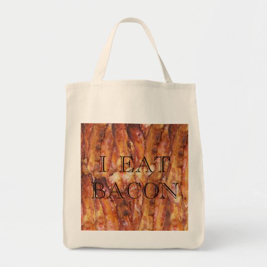 Ik eet Bacon-tekst met achtergrond Tote Bag (Voorkant)
