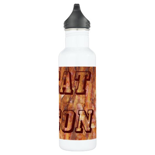 Ik eet Bacon-tekst met achtergrond Waterfles (Rechts)