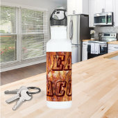 Ik eet Bacon-tekst met achtergrond Waterfles