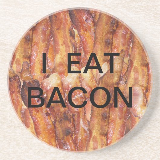 Ik eet Bacon-tekst met achtergrond Zandsteen Onderzetter (Voorkant)