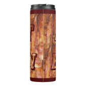 Ik eet bacontekst met achtergrond thermosbeker (Achterkant)