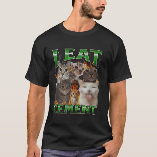 Ik Eet Cement Grappige Kat Meme Bootleg Grafisch T-shirt (Voorkant)