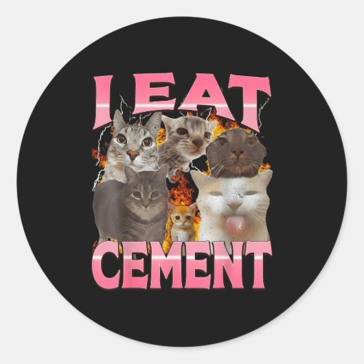 Ik Eet Cement Grappige Kat Meme Internet Memes Gra Ronde Sticker (Voorkant)
