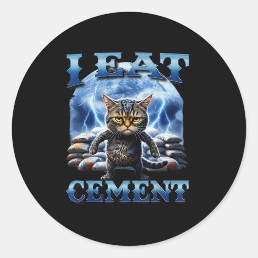 Ik eet cement vervloekte kat grappig vreemd specif ronde sticker (Voorkant)