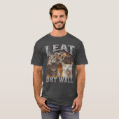 Ik eet droge muur grappige kat meme bootleg mannen t-shirt (Voorkant volledig)