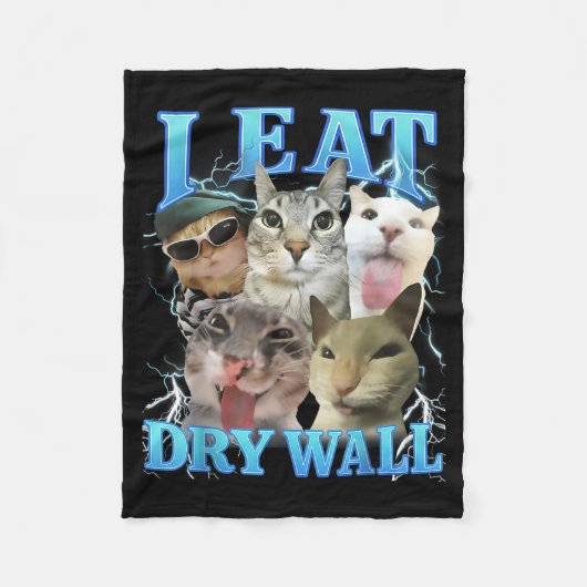 Ik eet gipsplaat Funny Cat Meme Fleece Deken (Voorkant)