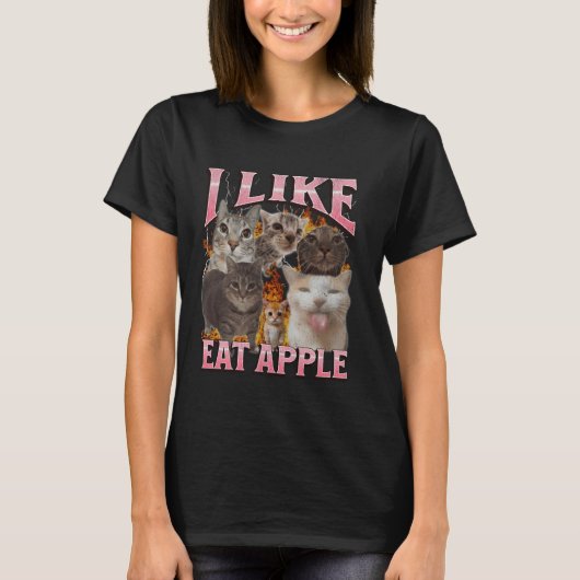 Ik eet graag Apple Funny Cat Meme Bootleg Graphic T-shirt (Voorkant)