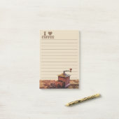 Ik eet koffie en koffiemolen post-it® notes (Op bureau)