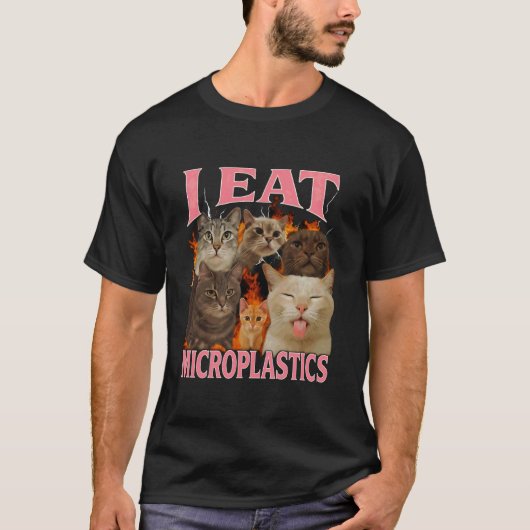 Ik eet microplastics Grappige kat meme bootleg voo T-shirt (Voorkant)