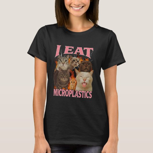 Ik eet microplastics Grappige kattenmeme bootleg v T-shirt (Voorkant)