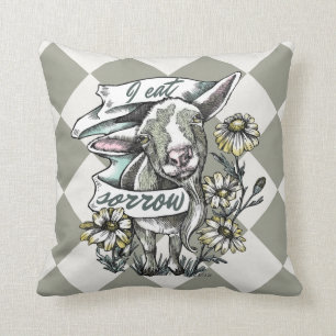 Ik eet Sorrow: Happy Goat and Daisies (cheques) Kussen