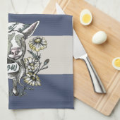Ik eet Sorrow: Happy Goat and Daisies (strepen) Theedoek (Quarter Fold)
