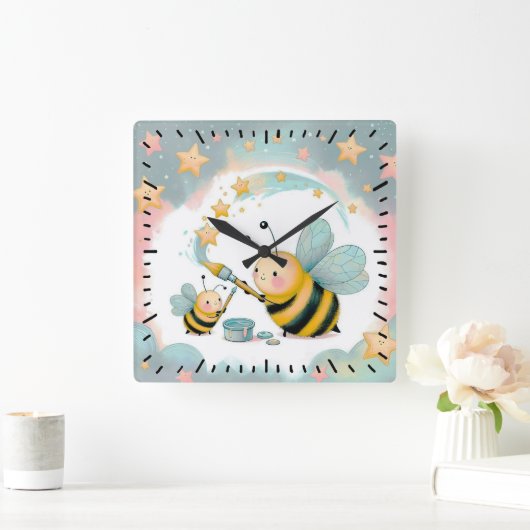 Ik en baby Bee Vierkante Klok (Huis)